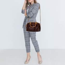 Pre Owned Etro Brown Paisley Printed Coated Canvas Boston Bag