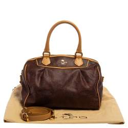 Pre Owned Etro Brown Paisley Printed Coated Canvas Boston Bag