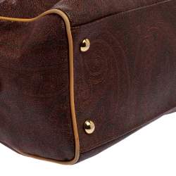 Pre Owned Etro Brown Paisley Printed Coated Canvas Boston Bag