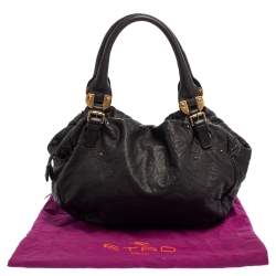 Etro Black Leather Top Handle Satchel