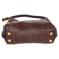 Pre Owned Etro Brown/Purple Paisley Print Coated Canvas And Lizard Embossed Leather Hobo