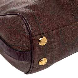 Pre Owned Etro Brown/Purple Paisley Print Coated Canvas And Lizard Embossed Leather Hobo