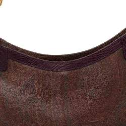 Pre Owned Etro Brown/Purple Paisley Print Coated Canvas And Lizard Embossed Leather Hobo