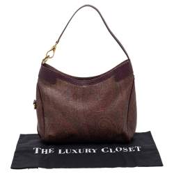 Pre Owned Etro Brown/Purple Paisley Print Coated Canvas And Lizard Embossed Leather Hobo