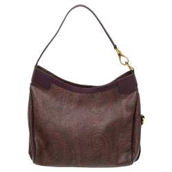 Pre Owned Etro Brown/Purple Paisley Print Coated Canvas And Lizard Embossed Leather Hobo
