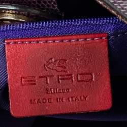 Pre Owned Etro Brown/Purple Paisley Print Coated Canvas And Lizard Embossed Leather Hobo