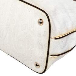 Pre Owned Etro White Paisley Print Coated Canvas And Leather Tote