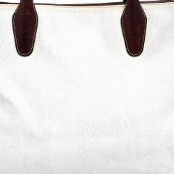 Pre Owned Etro White Paisley Print Coated Canvas And Leather Tote