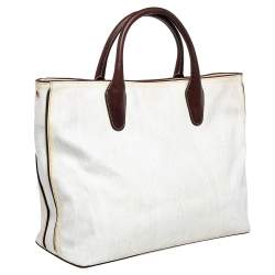 Pre Owned Etro White Paisley Print Coated Canvas And Leather Tote