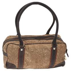 Pre Owned Etro Beige/Brown Paisley Printed Fabric And Leather Satchel
