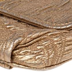 Pre Owned Etro Metallic Gold Paisley Embossed Leather Clutch