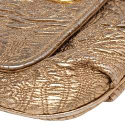 Pre Owned Etro Metallic Gold Paisley Embossed Leather Clutch