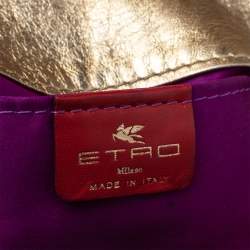 Pre Owned Etro Metallic Gold Paisley Embossed Leather Clutch