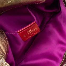 Pre Owned Etro Metallic Gold Paisley Embossed Leather Clutch