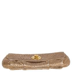 Pre Owned Etro Metallic Gold Paisley Embossed Leather Clutch
