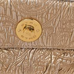 Pre Owned Etro Metallic Gold Paisley Embossed Leather Clutch