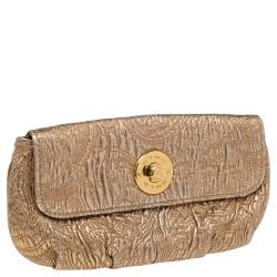 Pre Owned Etro Metallic Gold Paisley Embossed Leather Clutch