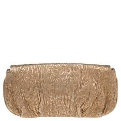 Pre Owned Etro Metallic Gold Paisley Embossed Leather Clutch