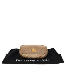 Pre Owned Etro Metallic Gold Paisley Embossed Leather Clutch