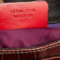 Pre Owned Etro Brown/Orange Croc Embossed Leather And Fur Buckle Flap Shoulder Bag