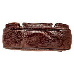Pre Owned Etro Brown/Orange Croc Embossed Leather And Fur Buckle Flap Shoulder Bag