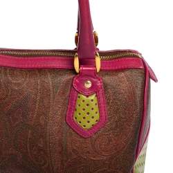 Pre Owned Etro Tricolor Paisley Print Coated Canvas and Leather Boston Bag