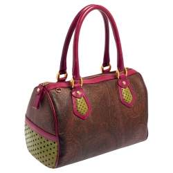 Pre Owned Etro Tricolor Paisley Print Coated Canvas and Leather Boston Bag