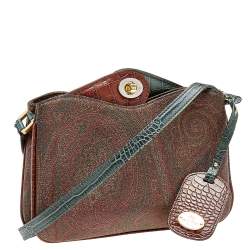 Pre Owned حقيبة كتف إيترو جلد نقشة التمساح وكانفاس مقوى مطبوع بايزلي متعدد الألوان 