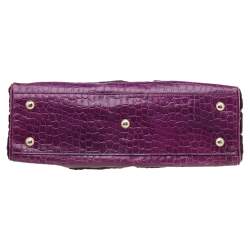 Pre Owned Etro Tri-colored Croc Embossed Leather And Velvet Satchel