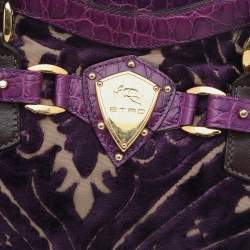 Pre Owned Etro Tri-colored Croc Embossed Leather And Velvet Satchel