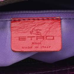 Pre Owned Etro Tri-colored Croc Embossed Leather And Velvet Satchel