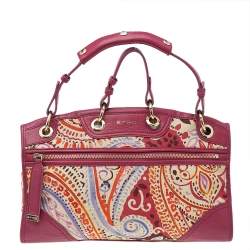 Etro Pink/Beige Printed Canvas And Leather Shoulder Bag