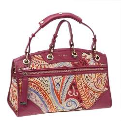 Etro Pink/Beige Printed Canvas And Leather Shoulder Bag