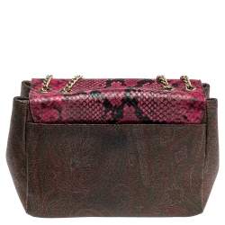 Pre Owned Etro Multicolor Paisley Canvas and Python Embossed Leather Shoulder Bag
