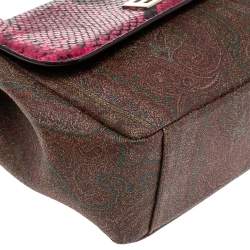 Pre Owned Etro Multicolor Paisley Canvas and Python Embossed Leather Shoulder Bag