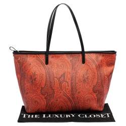 مملوكة مسبقًا حقيبة يد  إترو شوبر جلد وكانفاس بايزلي أسود / برتقالي 