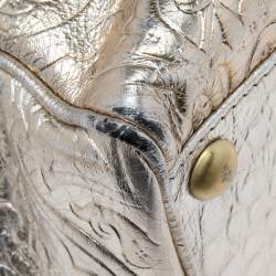 Pre Owned Etro Metallic Gold/Silver Paisley Embossed Leather Tote