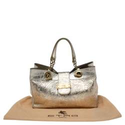 Pre Owned Etro Metallic Gold/Silver Paisley Embossed Leather Tote