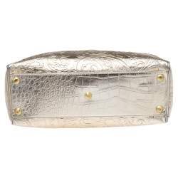 Pre Owned Etro Metallic Gold/Silver Paisley Embossed Leather Tote