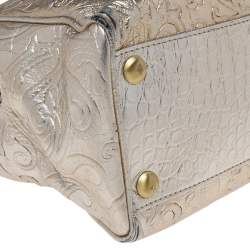 Pre Owned Etro Metallic Gold/Silver Paisley Embossed Leather Tote
