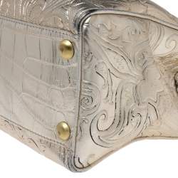 Pre Owned Etro Metallic Gold/Silver Paisley Embossed Leather Tote