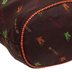 Pre Owned Etro Brown Fabric Logo Embroidered Hobo