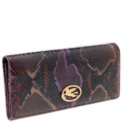 Etro Multicolor Python Effect Leather Flap Continental Wallet