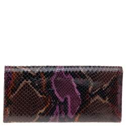 Etro Multicolor Python Effect Leather Flap Continental Wallet