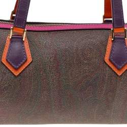 Pre Owned Etro Tricolor Paisley Print Coated Canvas and Leather Boston Bag
