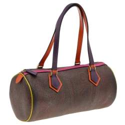 Pre Owned Etro Tricolor Paisley Print Coated Canvas and Leather Boston Bag