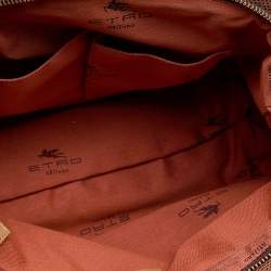 Pre Owned Etro Brown Paisley Coated Canvas and Lizard Embossed Leather Satchel