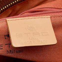 Pre Owned Etro Brown Paisley Coated Canvas and Lizard Embossed Leather Satchel