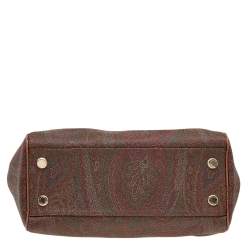Pre Owned Etro Brown Paisley Coated Canvas and Lizard Embossed Leather Satchel