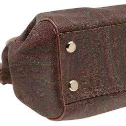Pre Owned Etro Brown Paisley Coated Canvas and Lizard Embossed Leather Satchel